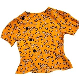 Topshop Leopard Animal Print Button Yellow Orange Size 4.